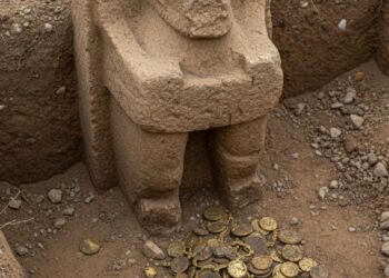 1.300 yıllık heykelin altından hazine çıktı